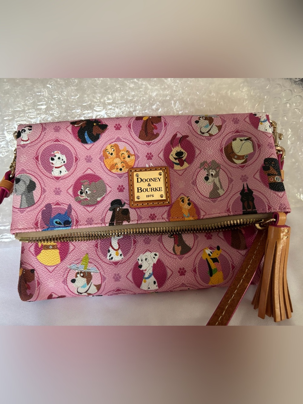 Dooney & Bourke Pink Disney Dogs Foldover Wristlet Clutch